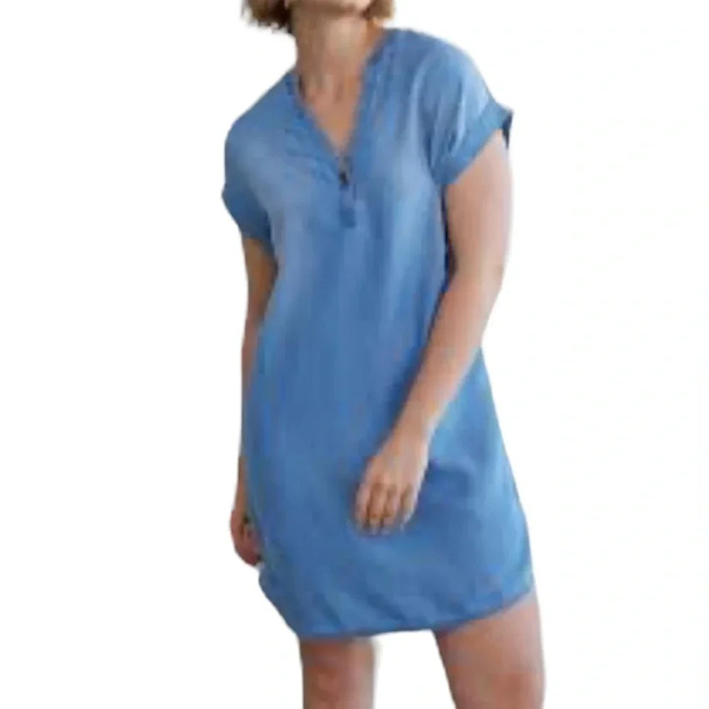 Thread & supply shortsleeved VNeck denim tencel mini dress Sz Small